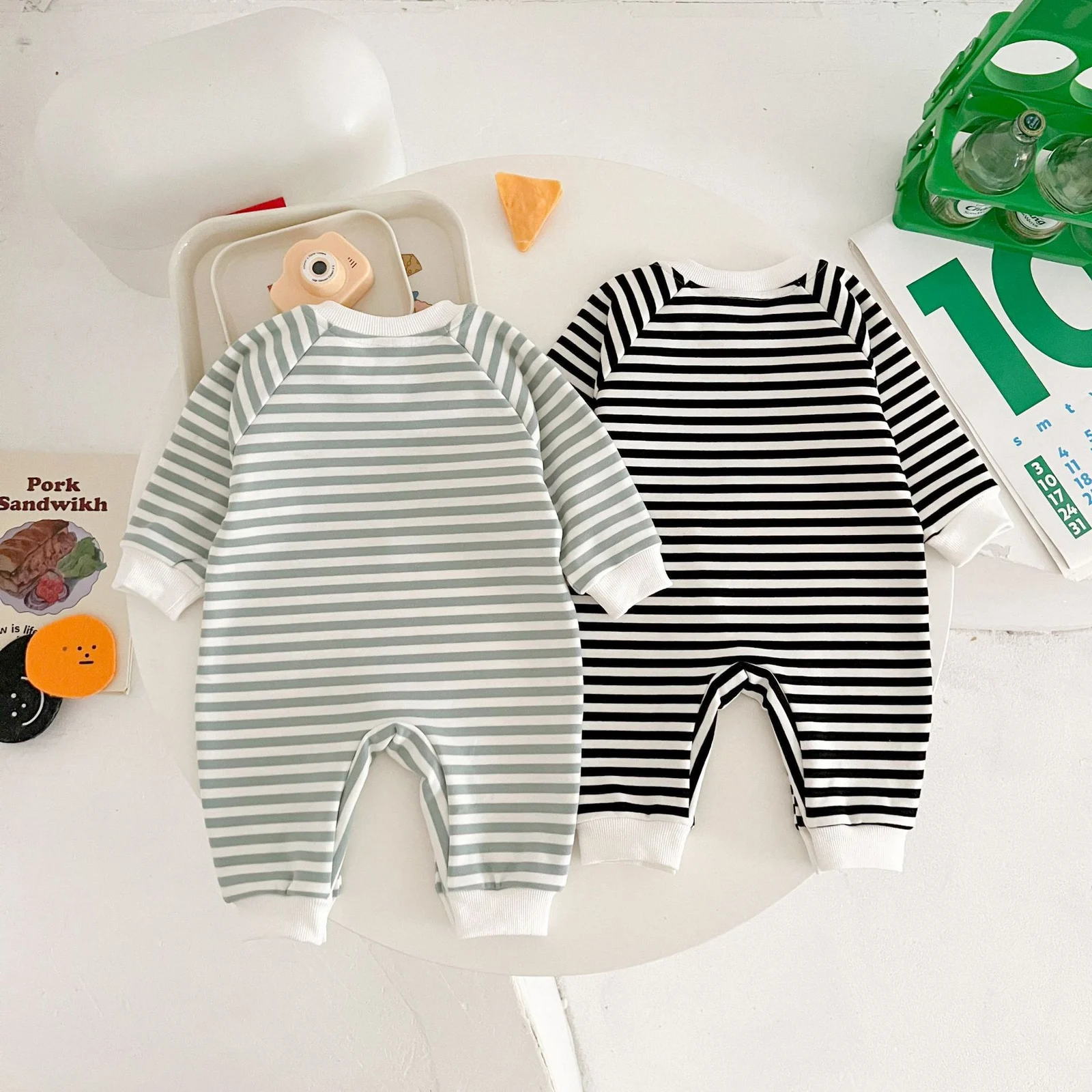 Springautumn Striped Dinosaur-embroidered Baby Romper For 0 2 Year Olds — image 6