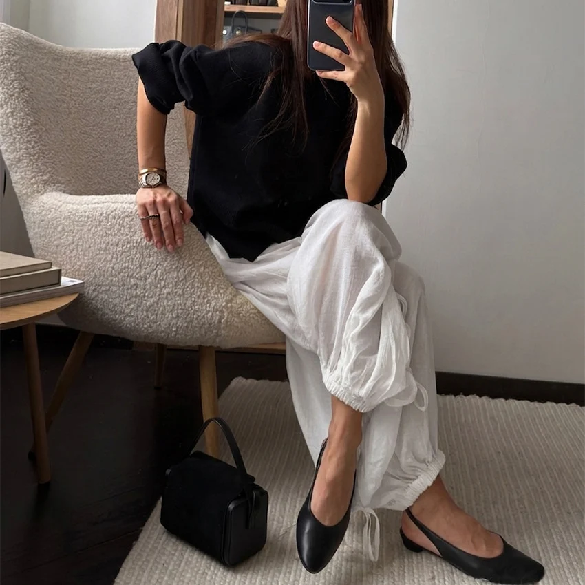 Springsummer New High-waisted Lace-up Ankle-length Pants Wide-leg Trousers For Women — image 4