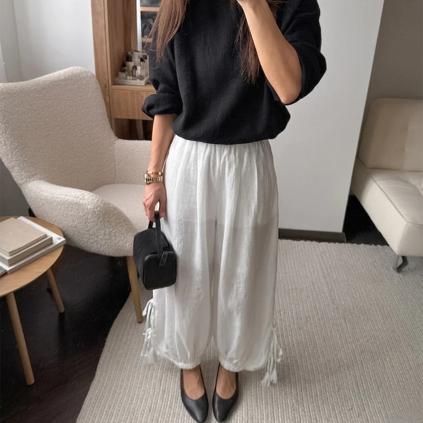 Springsummer New High-waisted Lace-up Ankle-length Pants Wide-leg Trousers For Women — image 3