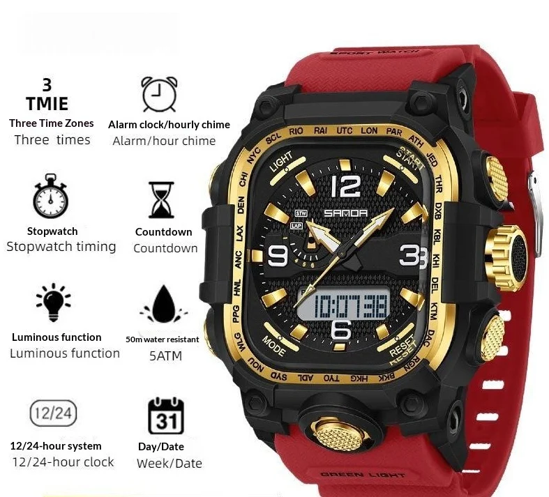 Square Digital Watch Waterproof Sports Countdown Timer Multifunctional Outdoor Hiking… — image 2