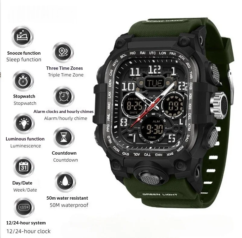 Square Digital Watch Waterproof Sports Countdown Timer Multifunctional Outdoor Hiking… — variant image