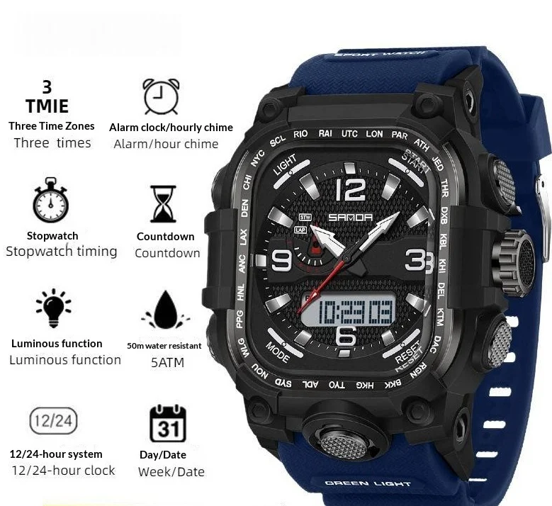 Square Digital Watch Waterproof Sports Countdown Timer Multifunctional Outdoor Hiking… — variant image