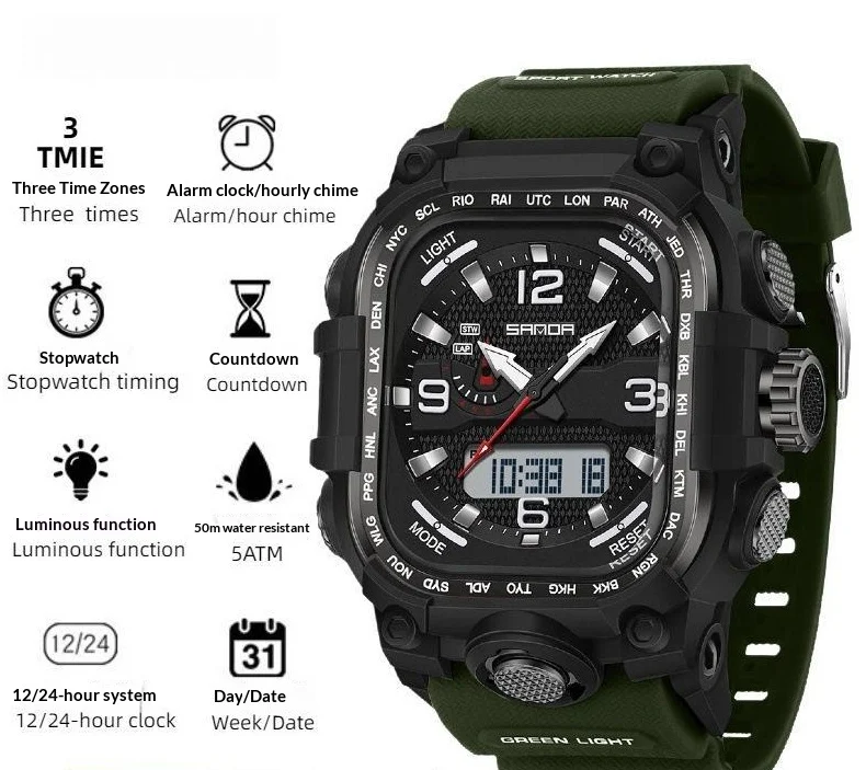 Square Digital Watch Waterproof Sports Countdown Timer Multifunctional Outdoor Hiking… — image 6