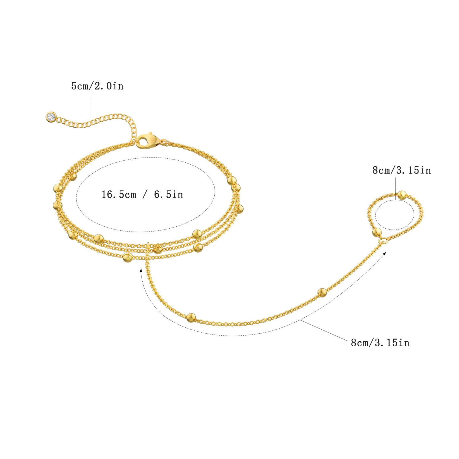 Stainless Steel 18K Gold Clip-ball Chain Fingerless Bracelet — image 4