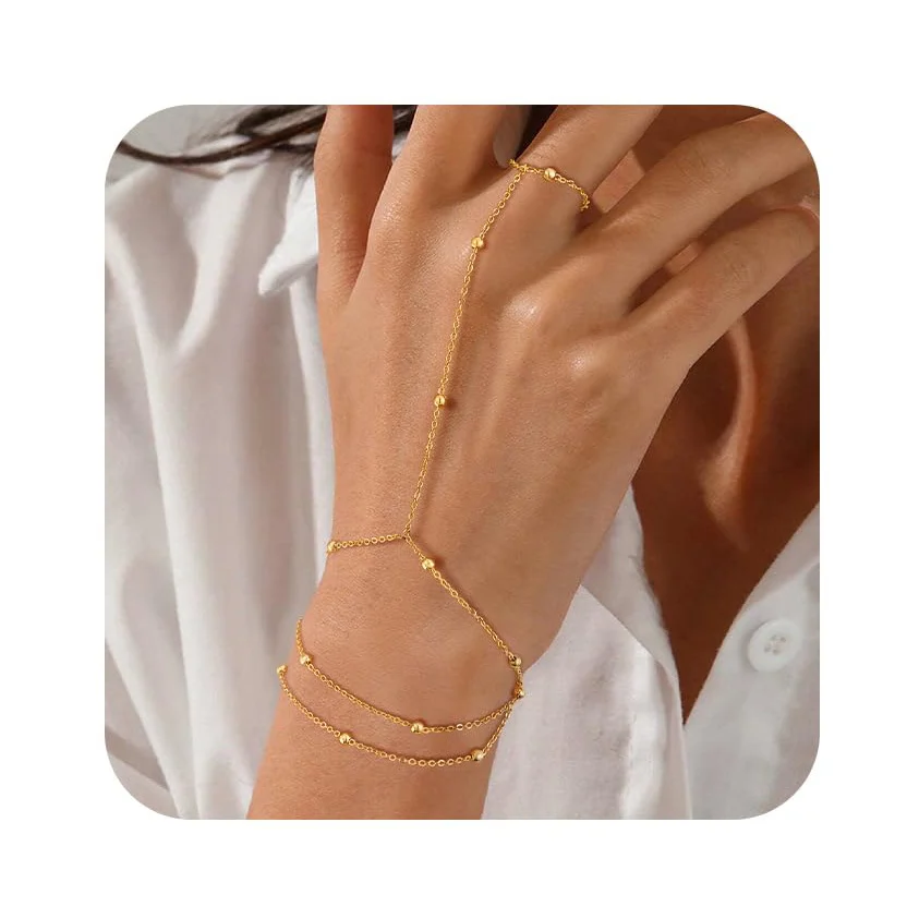 Stainless Steel 18K Gold Clip-ball Chain Fingerless Bracelet — image 7
