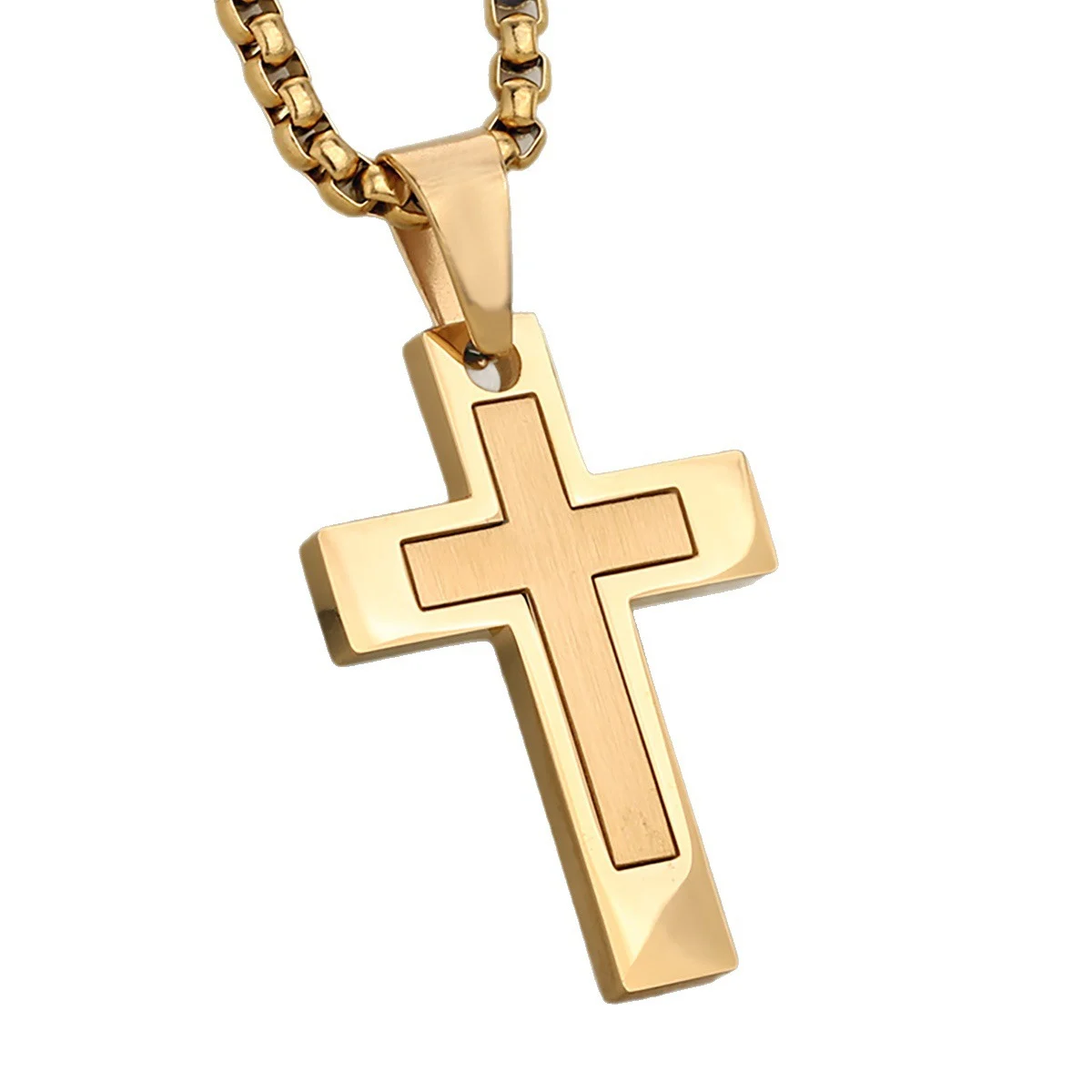 Stainless Steel Cross Color-block Necklace For Men — image 5
