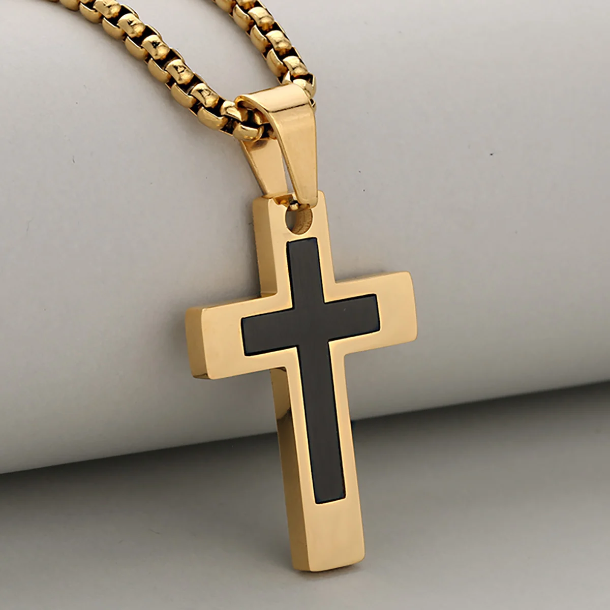 Stainless Steel Cross Color-block Necklace For Men — image 3