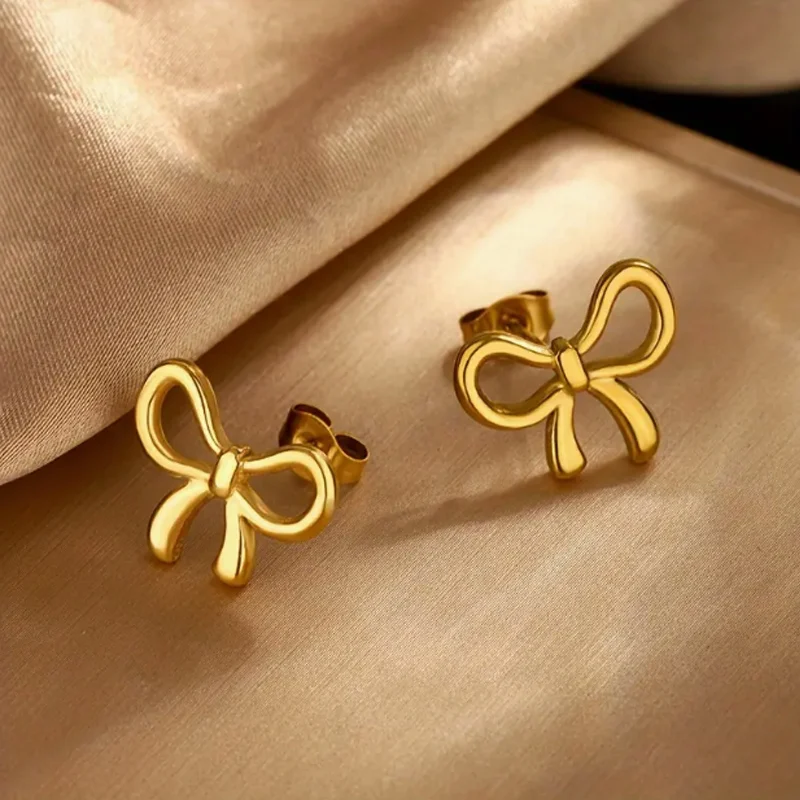 Stainless Steel Gold Tone Jewelry Set For Women Ball Station Chain 3D Bow Knot Pendant… — image 4