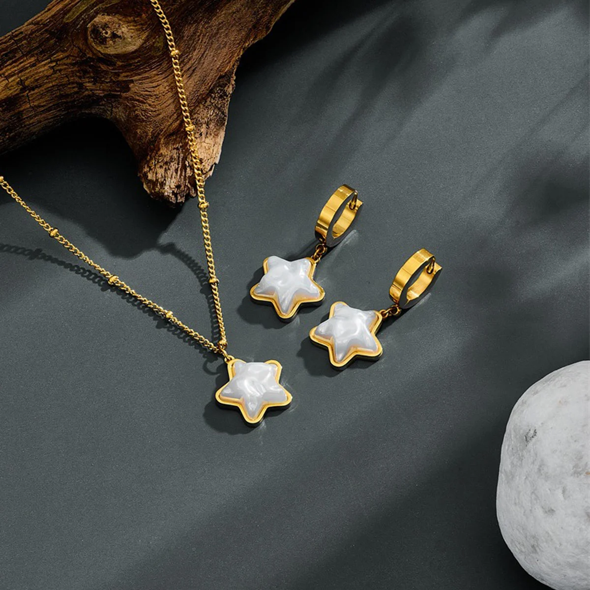 Stainless Steel Gold Tone Jewelry Set For Women Ball Station Chain Star Shape… — image 6