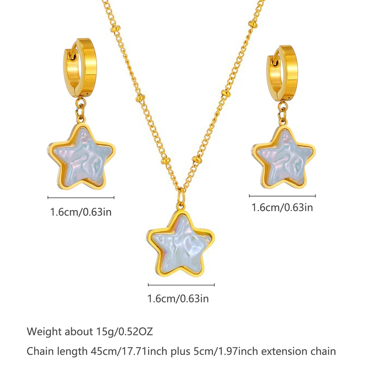 Stainless Steel Gold Tone Jewelry Set For Women Ball Station Chain Star Shape… — image 3