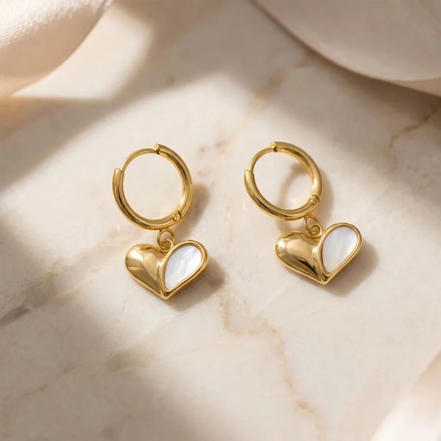 Stainless Steel Gold Tone Love Heart Mother Of Pearl 3pcs Jewelry Set For Women Box… — image 4