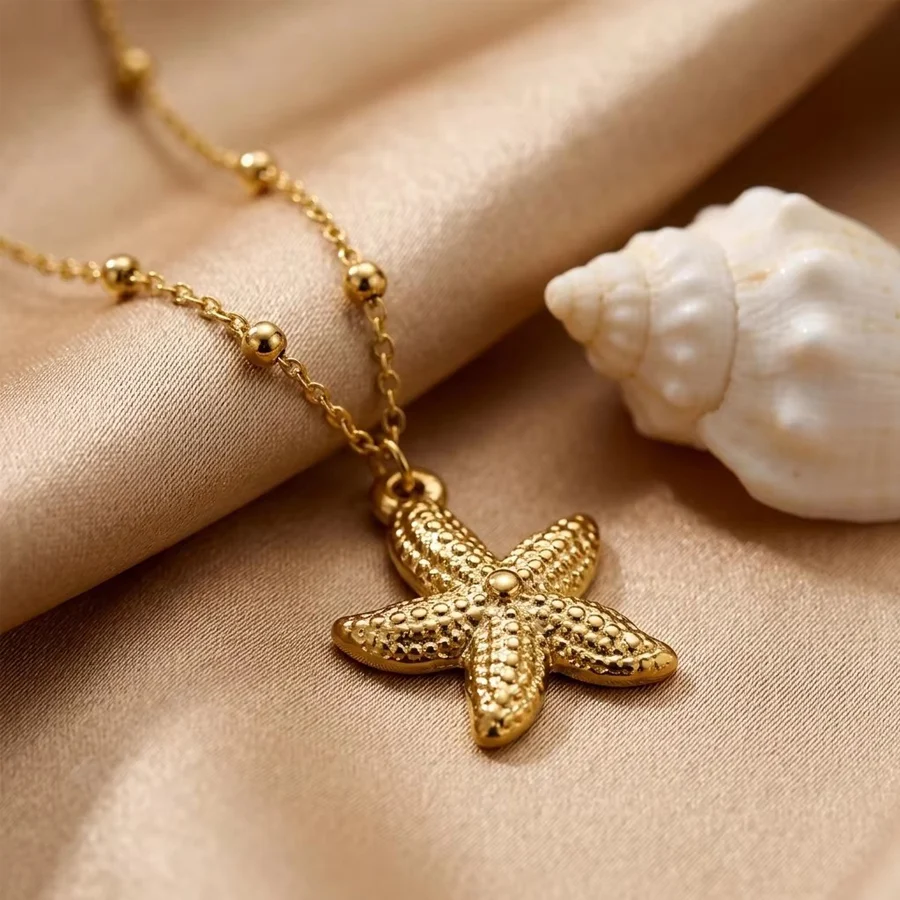 Stainless Steel Gold Tone Ocean Animal Pendant Necklace For Women Ball Bead Chain Sea… — variant image