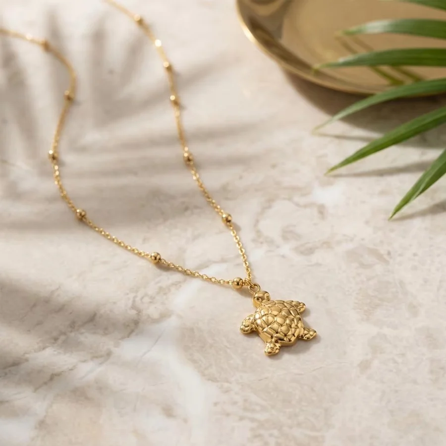 Stainless Steel Gold Tone Ocean Animal Pendant Necklace For Women Ball Bead Chain Sea… — image 6