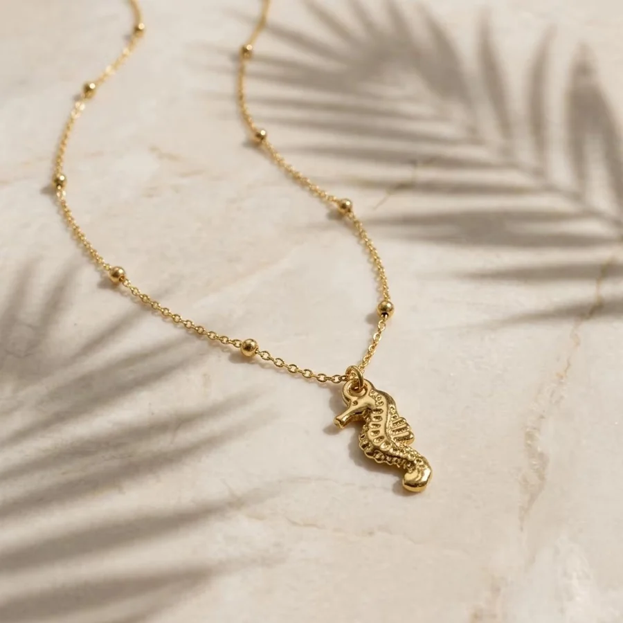 Stainless Steel Gold Tone Ocean Animal Pendant Necklace For Women Ball Bead Chain Sea… — variant image
