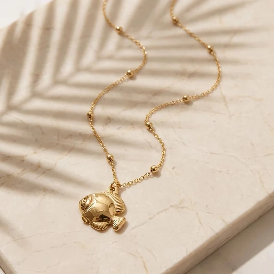 Stainless Steel Gold Tone Ocean Animal Pendant Necklace For Women Ball Bead Chain Sea… — variant image