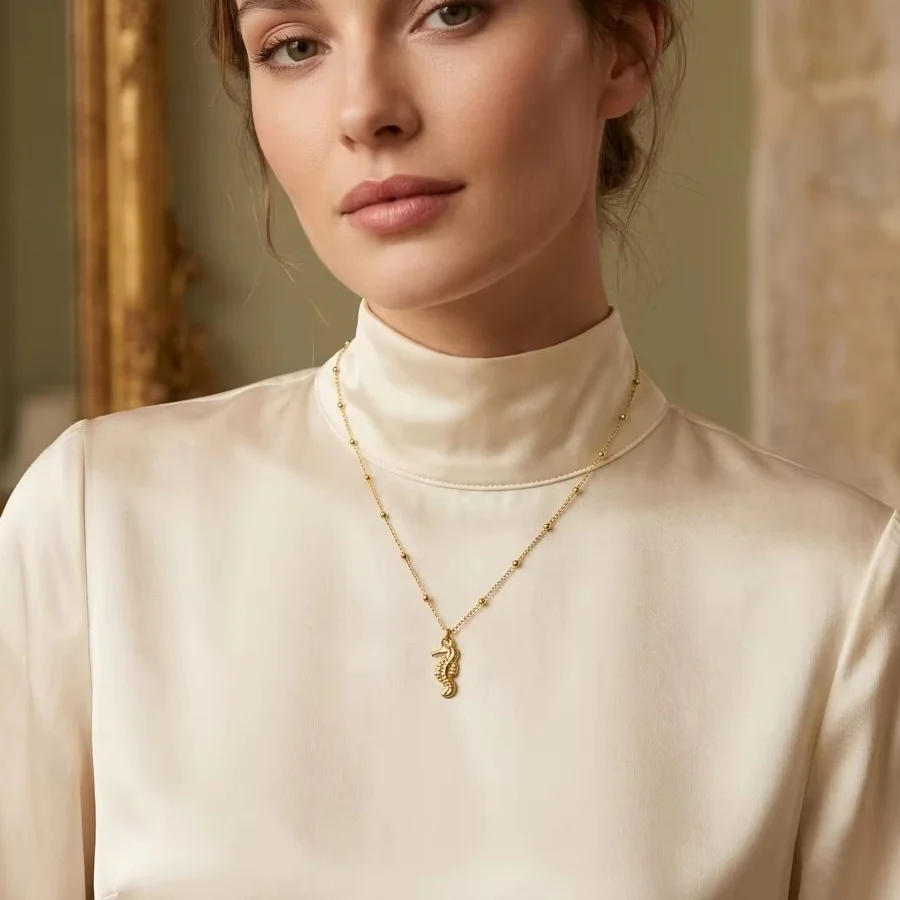 Stainless Steel Gold Tone Ocean Animal Pendant Necklace For Women Ball Bead Chain Sea… — image 5
