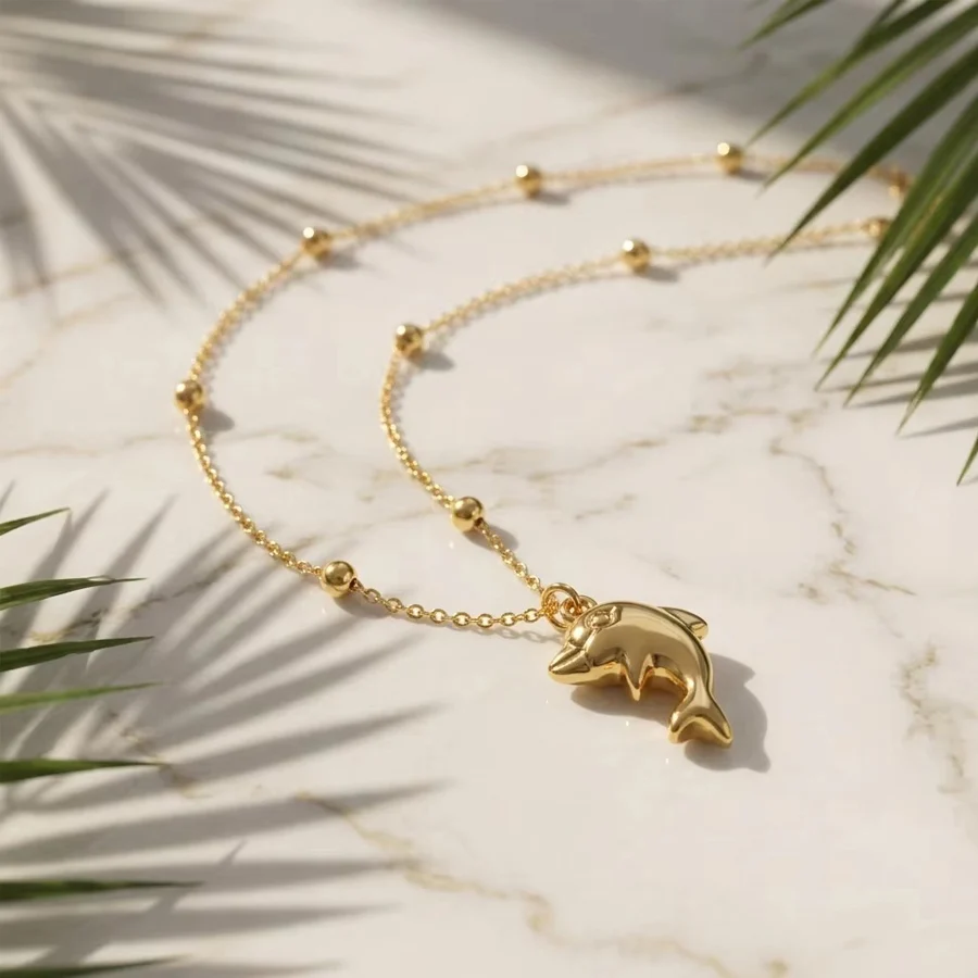 Stainless Steel Gold Tone Ocean Animal Pendant Necklace For Women Ball Bead Chain Sea… — variant image