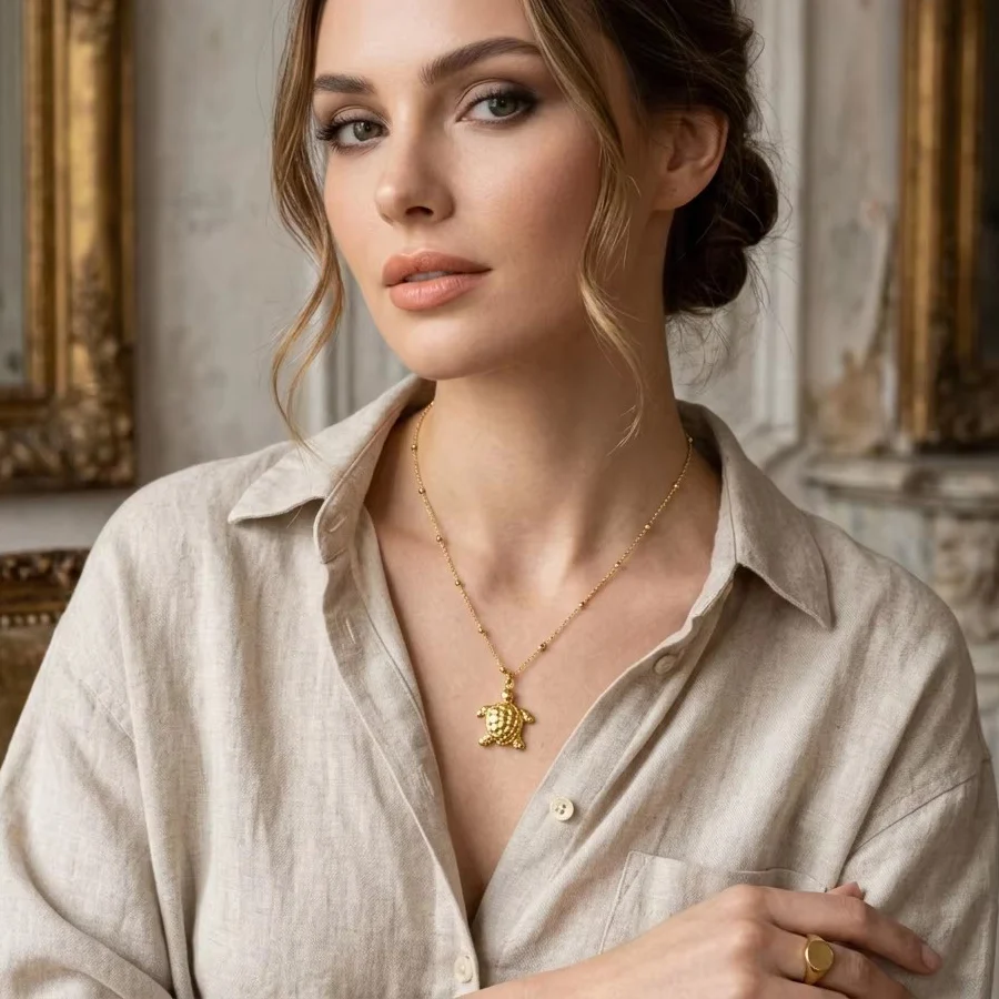 Stainless Steel Gold Tone Ocean Animal Pendant Necklace For Women Ball Bead Chain Sea… — image 3