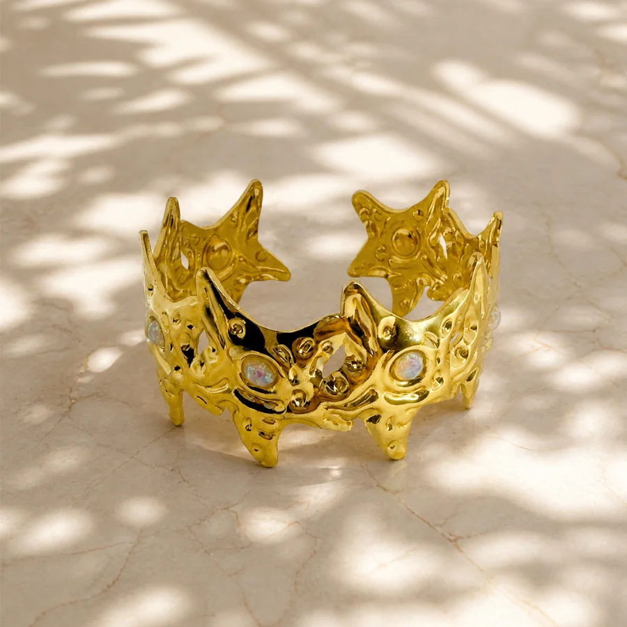 Stainless Steel Gold Tone Wide Open Cuff Bangle For Women Vintage Baroque Embossed… — image 3