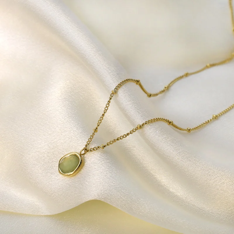 Stainless Steel Oval Cats Eye Pendant Necklace For Women — image 6