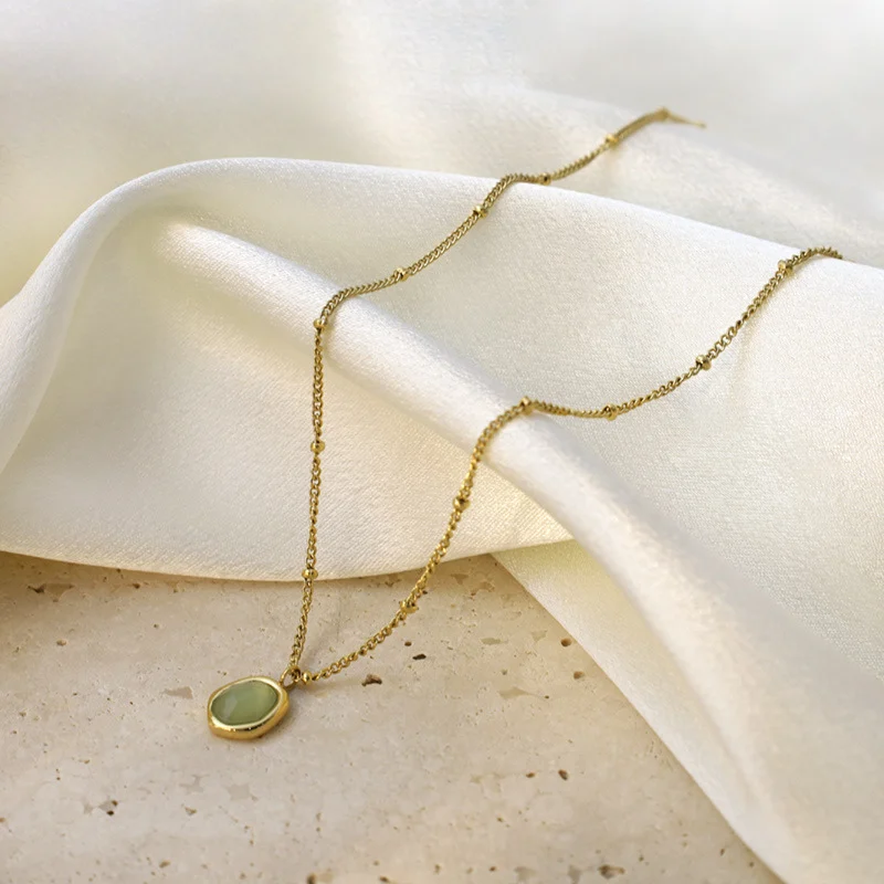 Stainless Steel Oval Cats Eye Pendant Necklace For Women — image 5