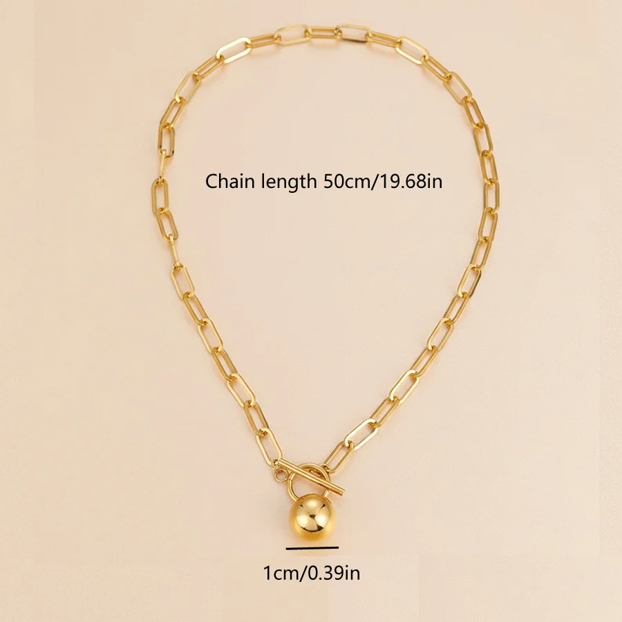 Stainless Steel Paperclip Chain Sphere Ball Pendant Necklace For Women Gold Silver… — image 2