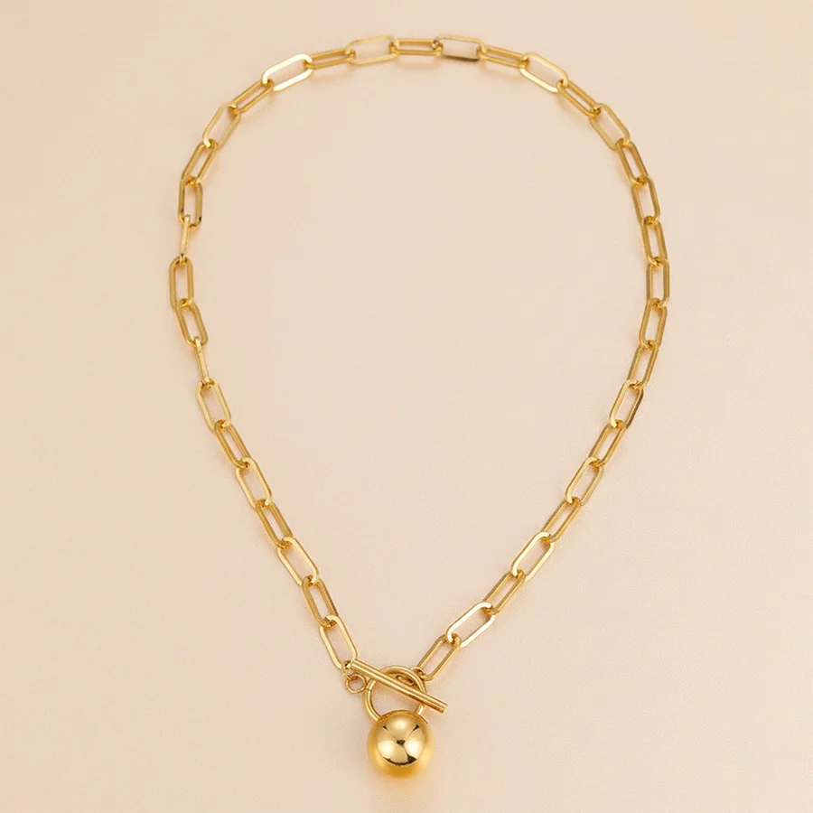 Stainless Steel Paperclip Chain Sphere Ball Pendant Necklace For Women Gold Silver… — variant image