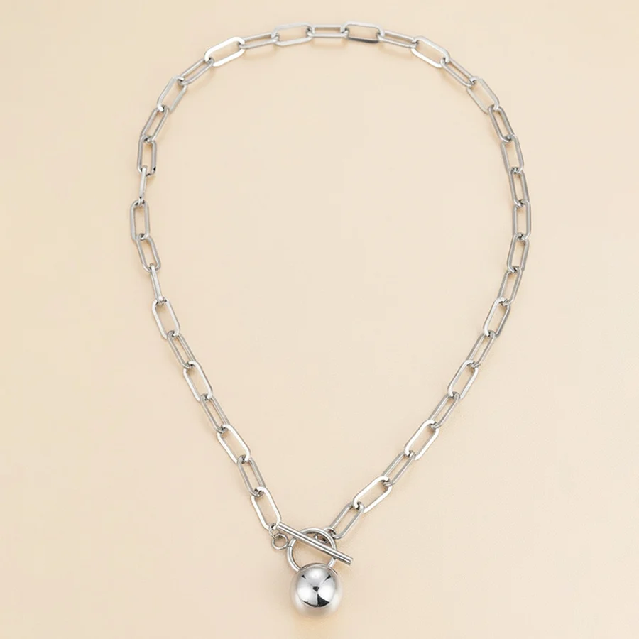 Stainless Steel Paperclip Chain Sphere Ball Pendant Necklace For Women Gold Silver… — image 4