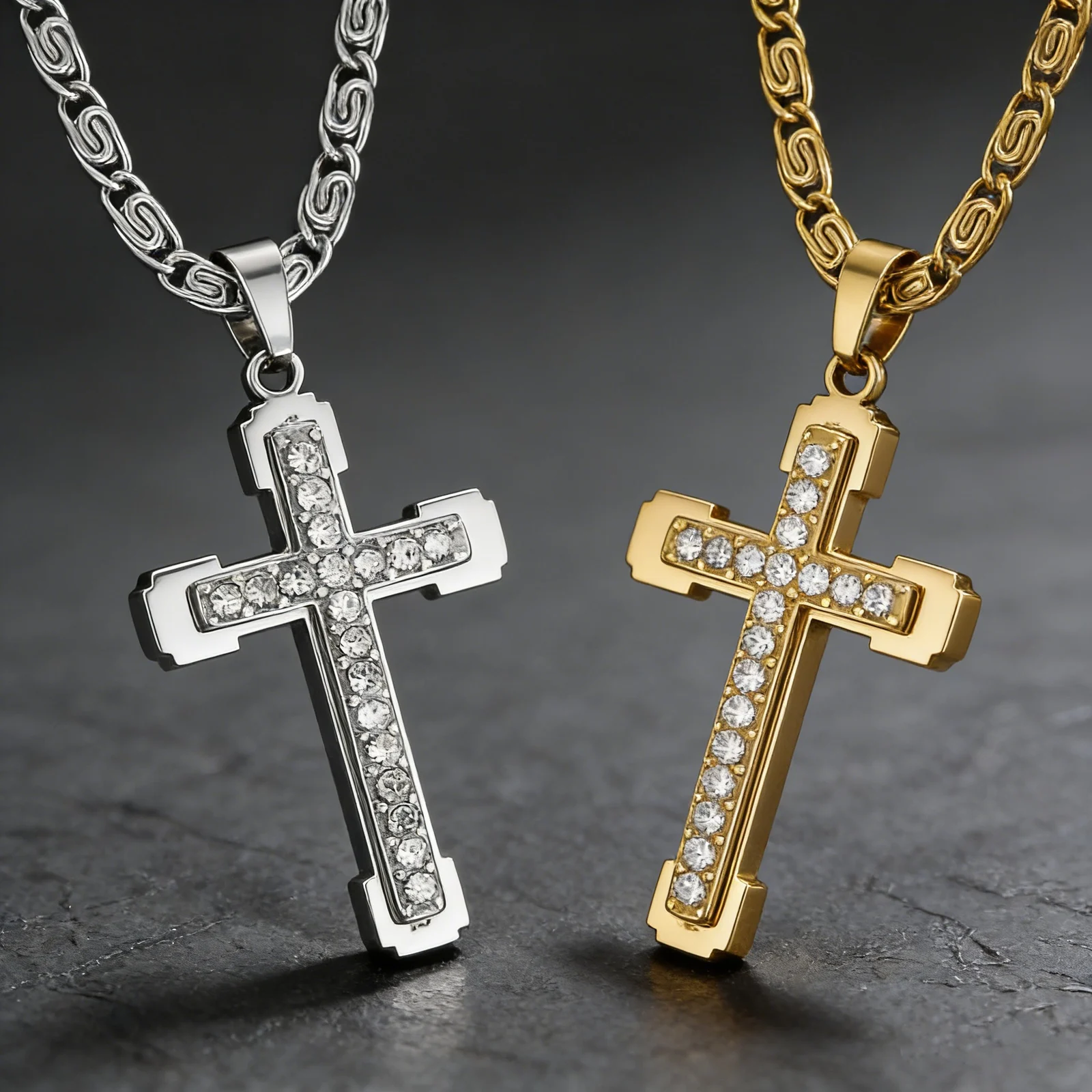 Stainless Steel Pendant Cross Double-layer Diamond-inlaid Necklace Clavicle Chain — image 5