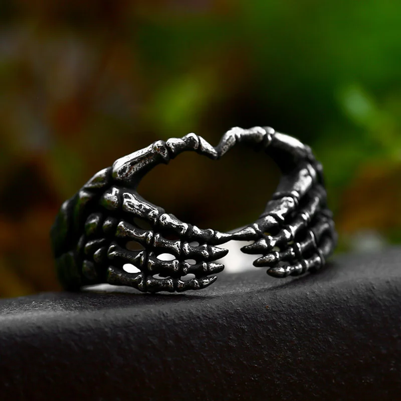 Stainless Steel Skull Hand Bone Heart Ring — image 2