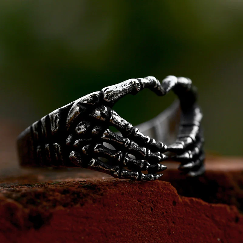Stainless Steel Skull Hand Bone Heart Ring — image 5