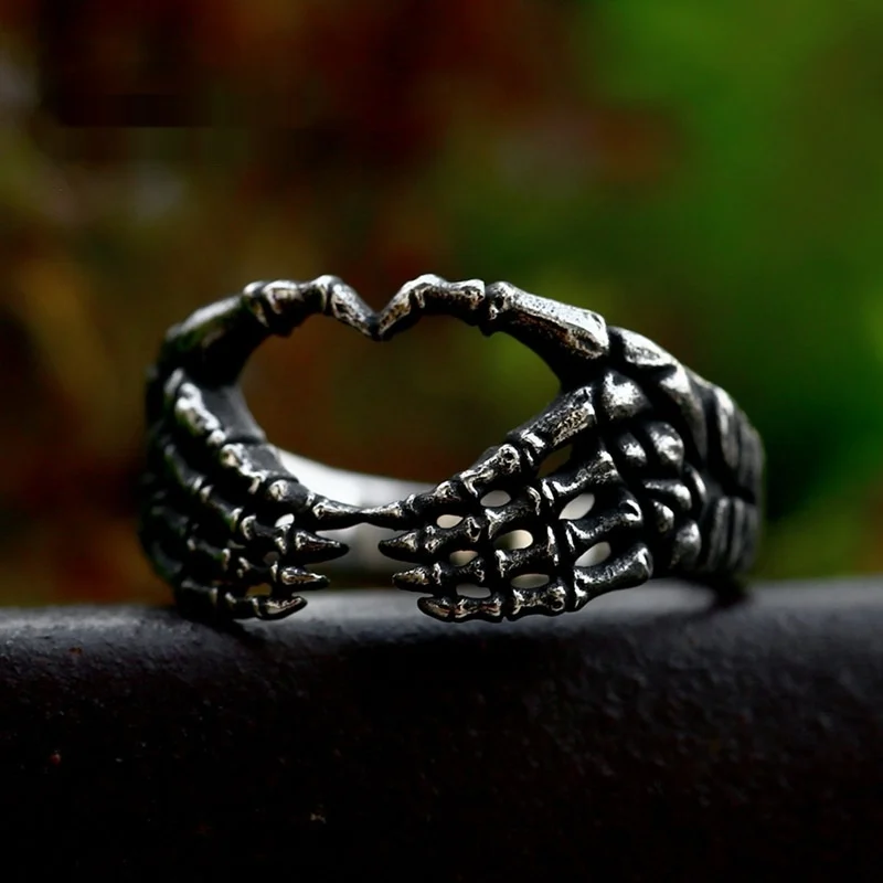 Stainless Steel Skull Hand Bone Heart Ring — image 3