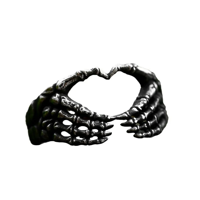 Stainless Steel Skull Hand Bone Heart Ring — image 4