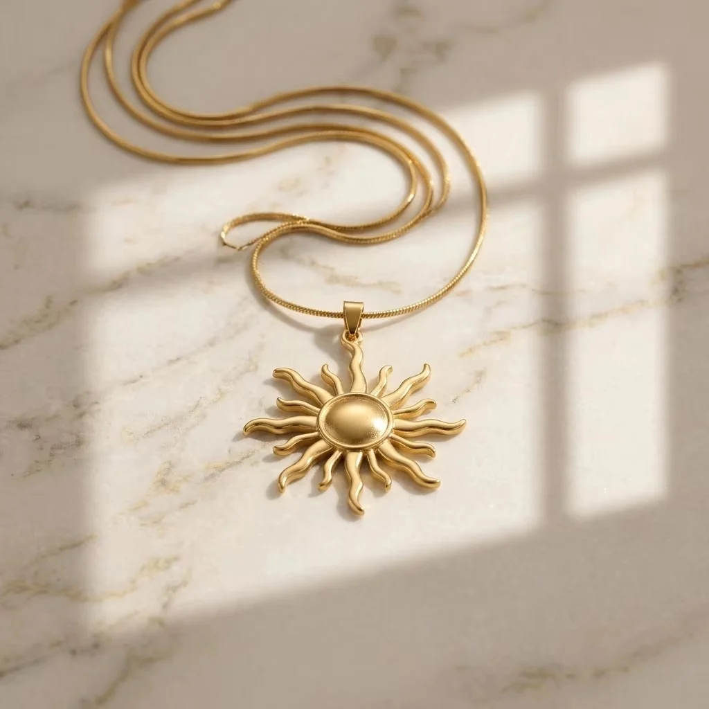 Stainless Steel Sun Pendant Necklace For Women Gold Tone Snake Chain Bohemian Vintage… — image 2