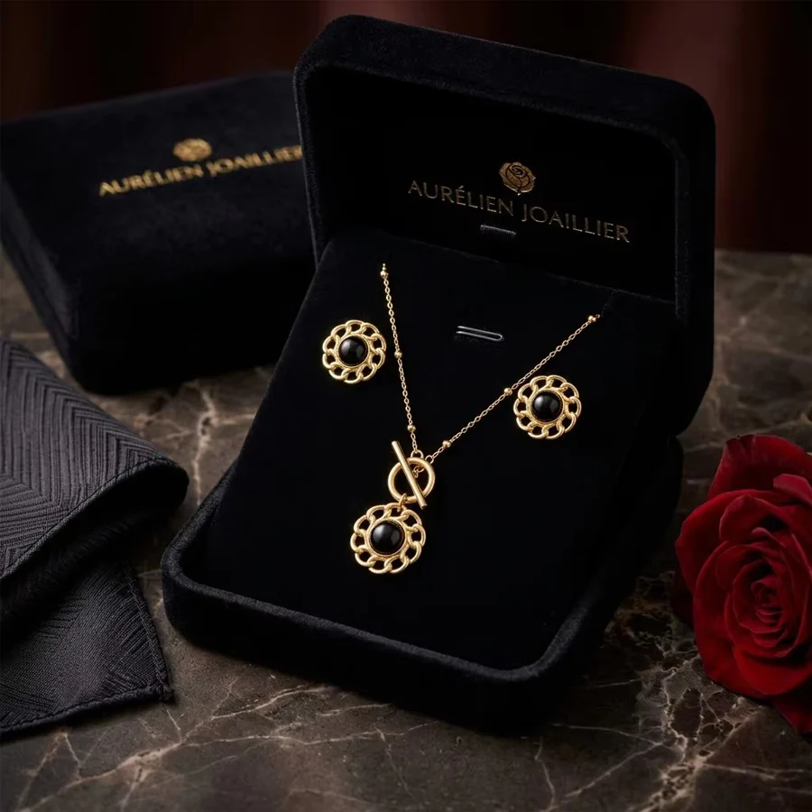 Stainless Steel Vintage Hollow Flower Frame Jewelry Set For Women Gold Tone Beaded… — image 7