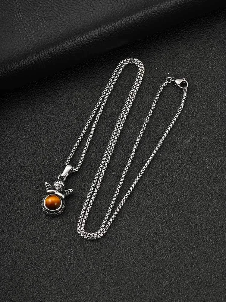 Stainless Steel Vintage Necklace For Women Featuring Angel And Tigers Eye Stone — image 8