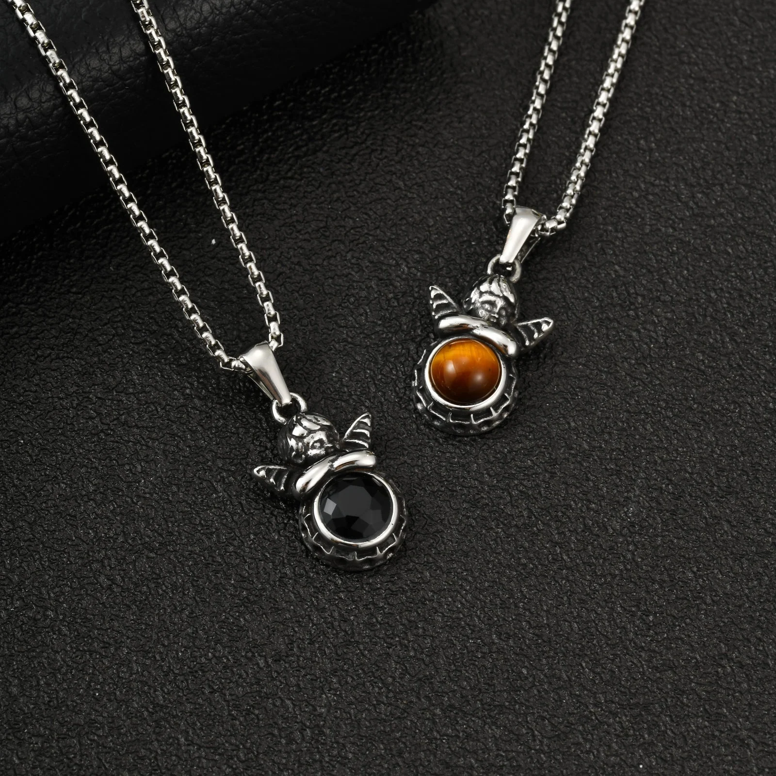 Stainless Steel Vintage Necklace For Women Featuring Angel And Tigers Eye Stone — image 6
