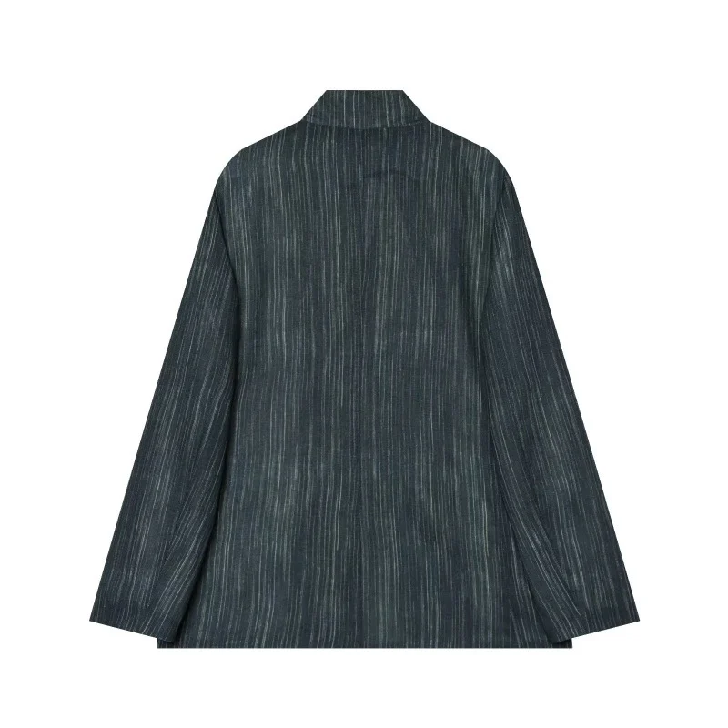 Stand-collar Linen Striped Blazer With Trousers — image 4