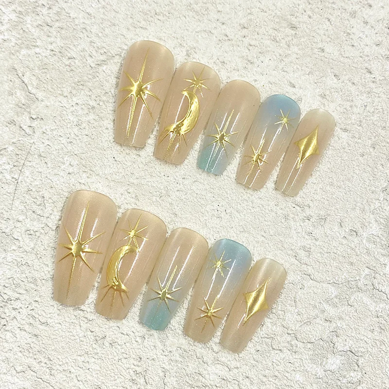 Star Moon Glossy Coffin Press-on Nails — image 2