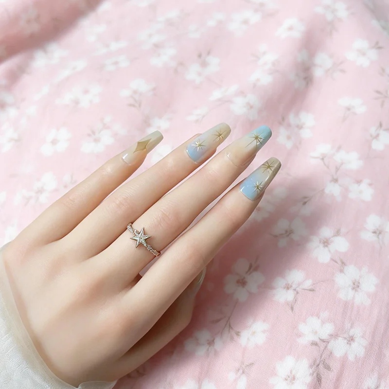 Star Moon Glossy Coffin Press-on Nails — image 3