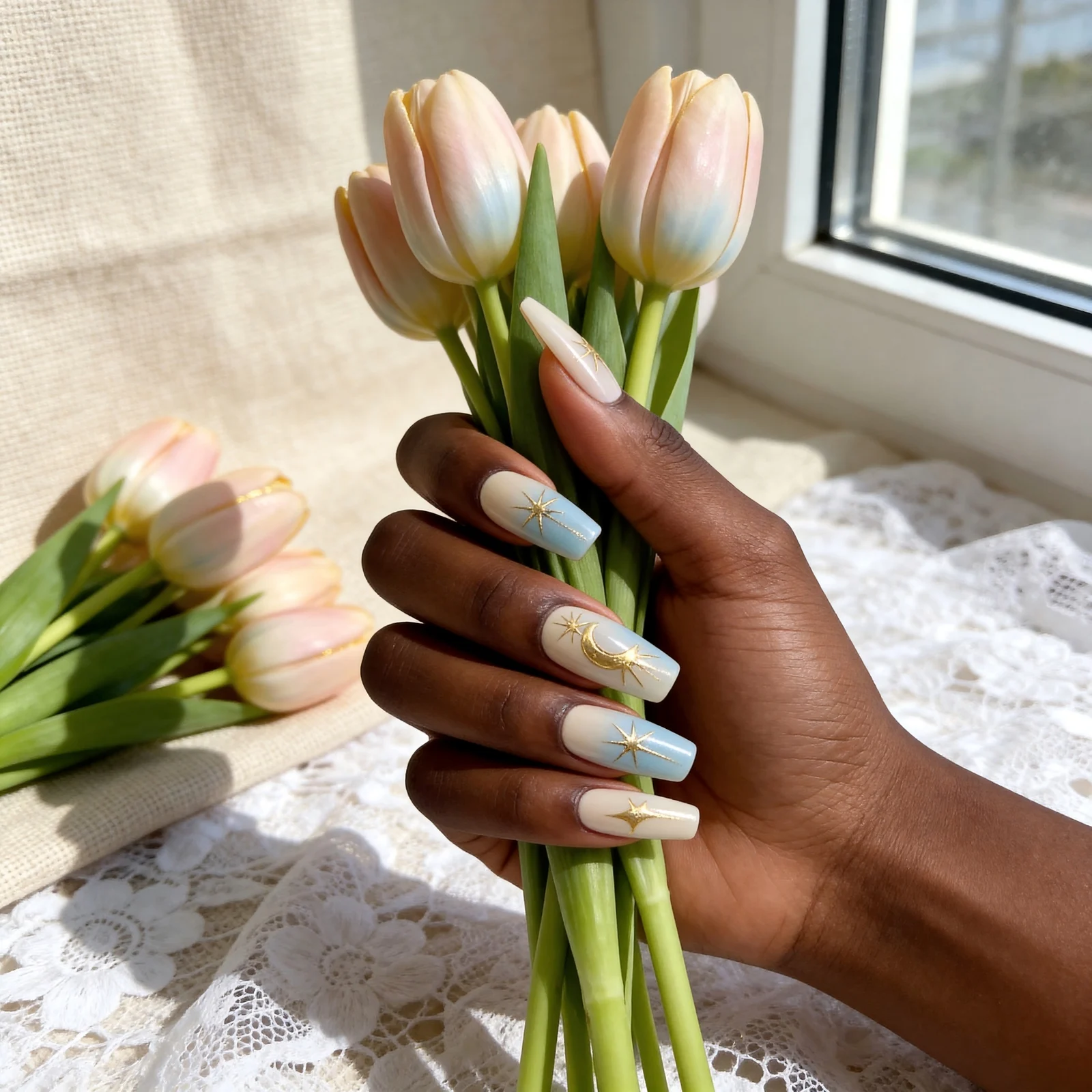 Star Moon Glossy Coffin Press-on Nails — image 5
