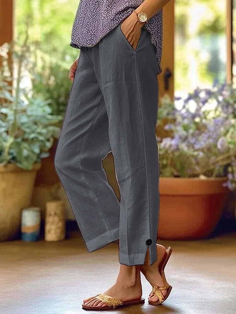 Station Women's Cotton And Linen Loose Solid Color Elastic Waist Pocket Straight… — image 6