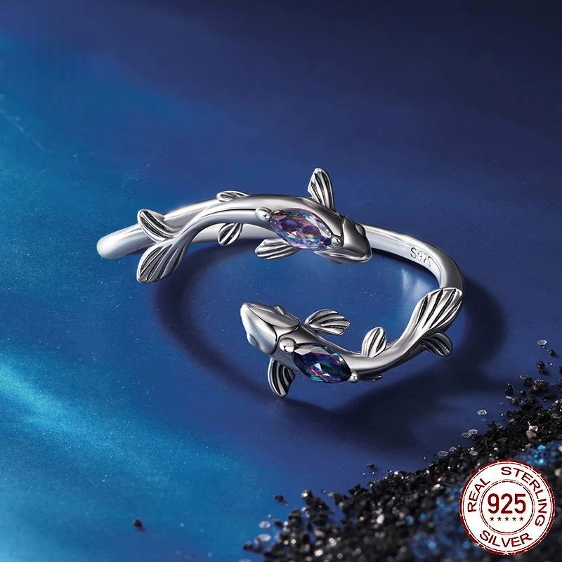 Sterling Silver Fashionable Adjustable Pisces Ring — image 5