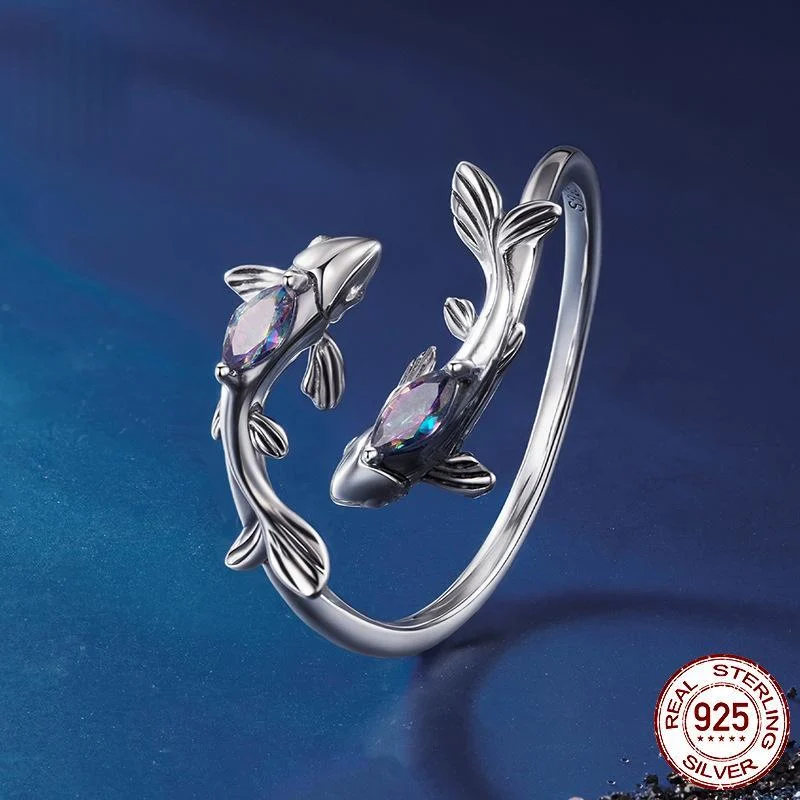 Sterling Silver Fashionable Adjustable Pisces Ring — image 4