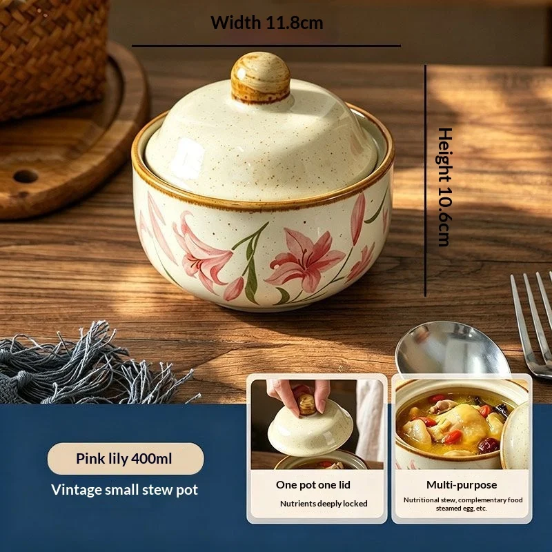 Stew Pot With Lid Soup For Water-bath Cooking Small Earthenware Casserole Home Use Bowl — image 2