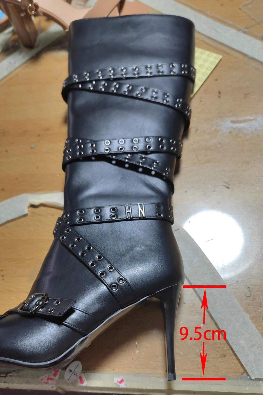 Strap-detail Pointed-toe Studded High-heeled Over-the-knee Boots For Women — image 7