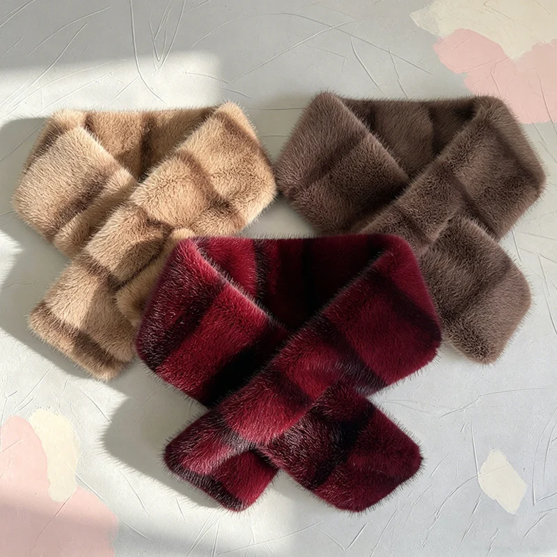 Striped Color Contrast Soft Plush Cross-hole Scarf With Retro And Sophisticated Style,… — image 4
