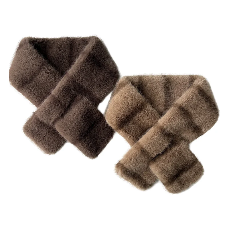 Striped Color Contrast Soft Plush Cross-hole Scarf With Retro And Sophisticated Style,… — image 7