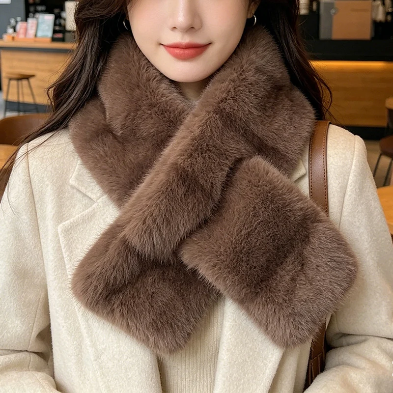 Striped Color Contrast Soft Plush Cross-hole Scarf With Retro And Sophisticated Style,… — image 3