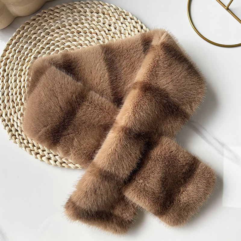 Striped Color Contrast Soft Plush Cross-hole Scarf With Retro And Sophisticated Style,… — image 6